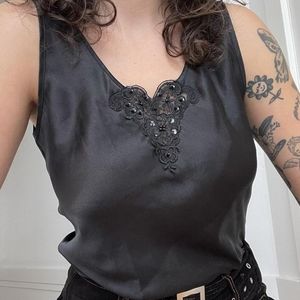 Vintage Romantic Moods Black Satin Camisole
